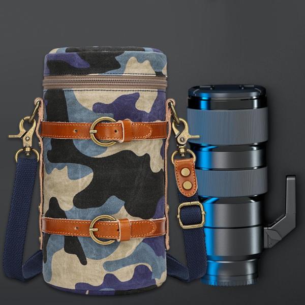 カメラレンズキャリーバッグ シリンダー プロフェッショナルポーチバッグ 旅行 アウトドア用 マルチブルー