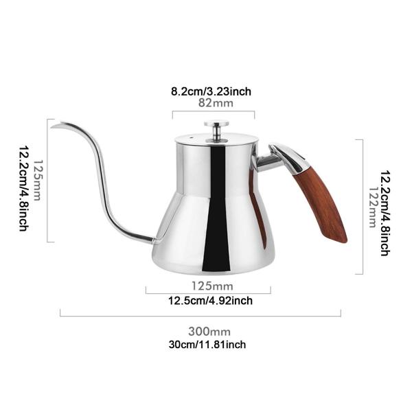 注ぎ口付きケトルコーヒーティーポットロンググースネック注ぎ口、800ml、ドリップコーヒーケトルキャンプコーヒーポット沸騰水用ホームギフト