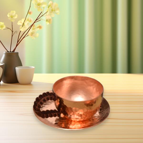 純銅製コーヒーティーカップ 70ml カップ＆ソーサー 誕生日プレゼント バー 結婚式 ハンドル付き