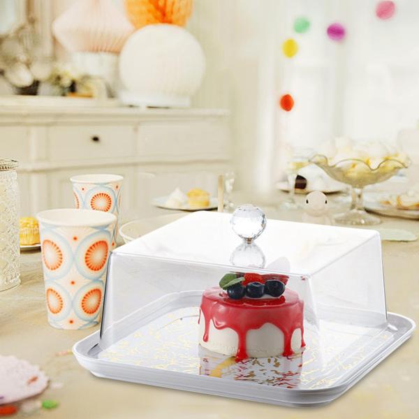 防塵アクリルケーキカバー ドーナツケーキスタンド ケーキマフィン用 お祝いパーティー スクエア ゴールド S