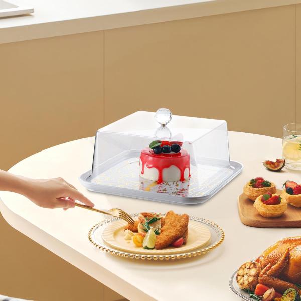 防塵アクリルケーキカバー ドーナツケーキスタンド ケーキマフィン用 お祝いパーティー スクエア ゴールド S