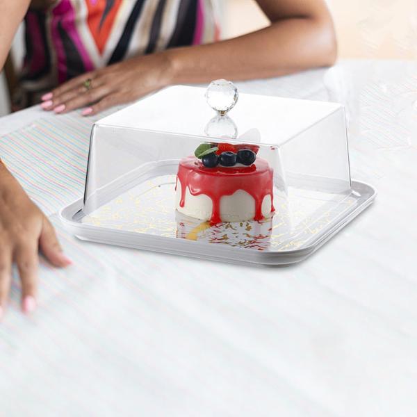 防塵アクリルケーキカバー ドーナツケーキスタンド ケーキマフィン用 お祝いパーティー スクエア ゴールド S