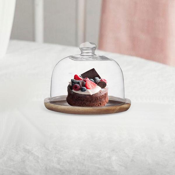 ガラスドーム付きケーキスタンド ペストリーデザートケーキ皿 防塵クッキープラッター デザートディスプレイケーキ カップケーキデザート用プレート