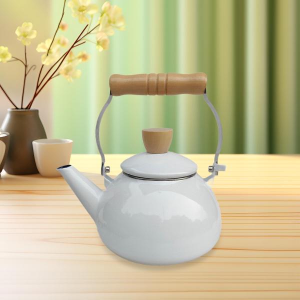 エナメル ティーポット 1.5L レトロ 磁器 ティーポット キッチン 装飾 レストラン 家庭用 ホワイト