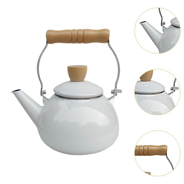エナメル ティーポット 1.5L レトロ 磁器 ティーポット キッチン 装飾 レストラン 家庭用 ホワイト