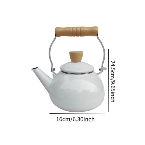 エナメル ティーポット 1.5L レトロ 磁器 ティーポット キッチン 装飾 レストラン 家庭用 ホワイト