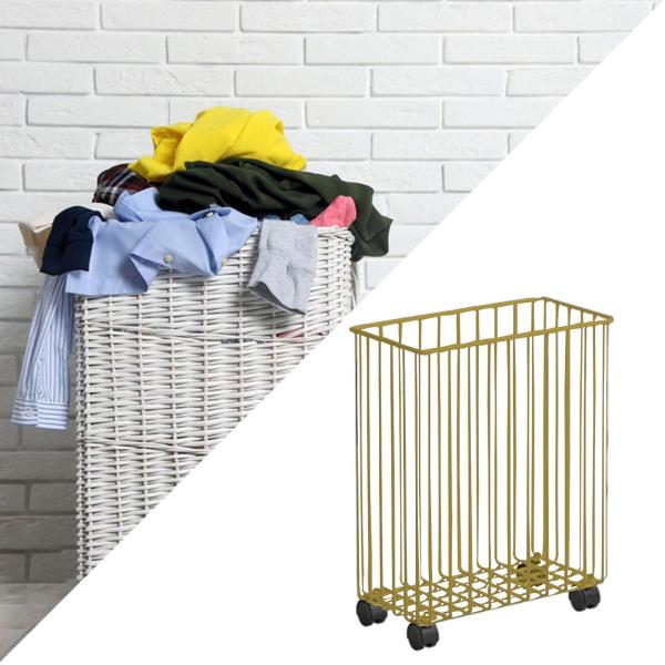 汚れた洗濯物用バスケット 多機能ランドリーバスケット ダンベル用ホイール付き ゴールド