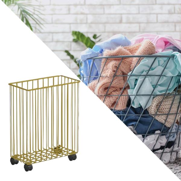 汚れた洗濯物用バスケット 多機能ランドリーバスケット ダンベル用ホイール付き ゴールド