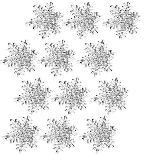 12個入り クリスマス スノーフレーク ナプキンリングホルダー 感謝祭 ウェディングパーティー用 シルバー