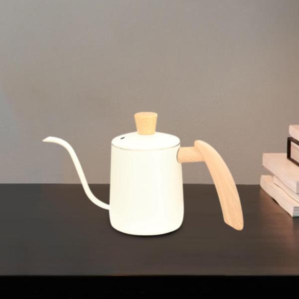 ドリップコーヒーケトル ティーポット グースネックケトル コーヒーショップ バー キャンプ用 600ML ホワイト