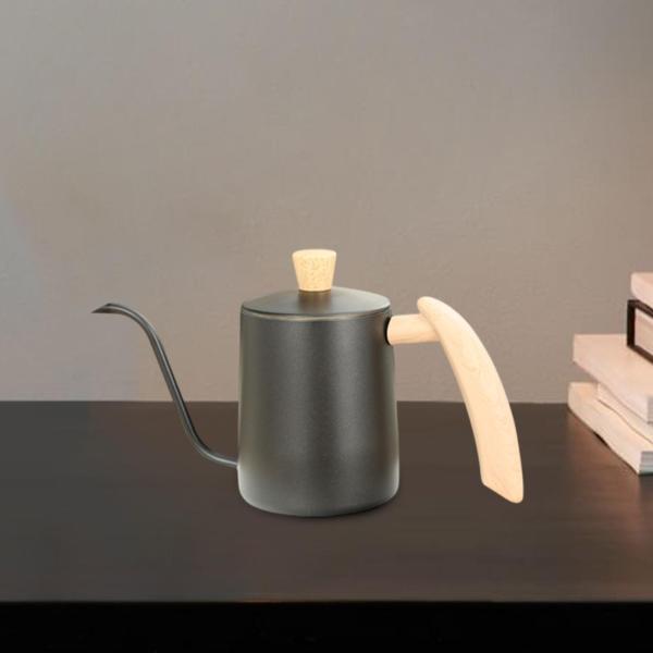 ドリップコーヒーケトル ティーポット グースネックケトル コーヒーショップ バー キャンプ用 600ML ブラック
