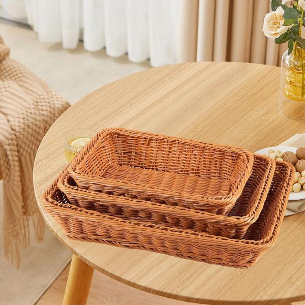 3 個のパンバスケット織フルーツバスケット素朴な装飾収納バスケット食品レストランスナックホームキッチン用サービングバスケット