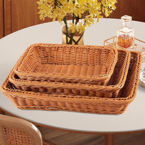 3 個のパンバスケット織フルーツバスケット素朴な装飾収納バスケット食品レストランスナックホームキッチン用サービングバスケット