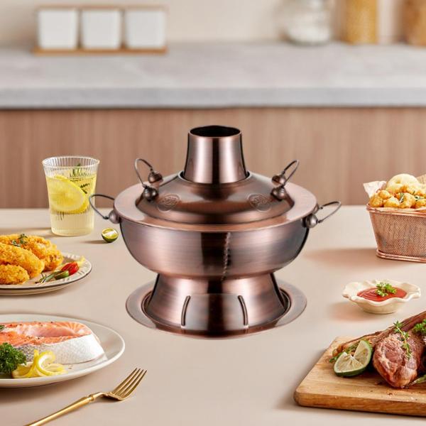 中国銅チェーフィングディッシュ スープポット パーティービュッフェ用調理鍋 家庭用バイオレット 30CM