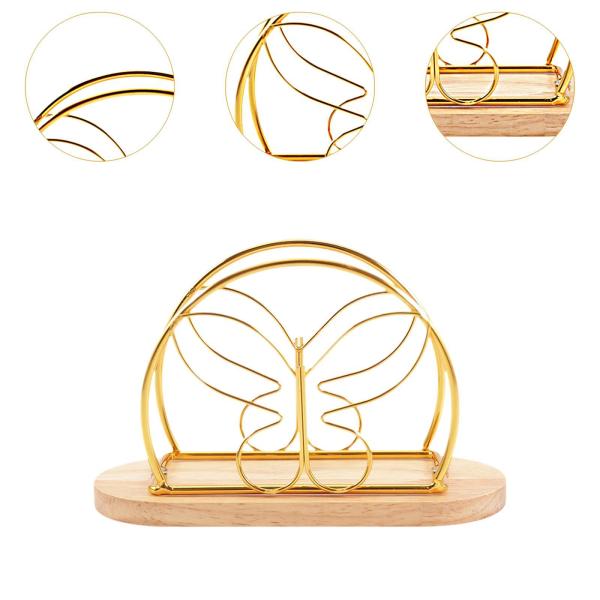 ナプキンホルダー 金属ワイヤー付き ナプキン収納ボックス カウンタートップ ホームキッチン用 バタフライゴールド