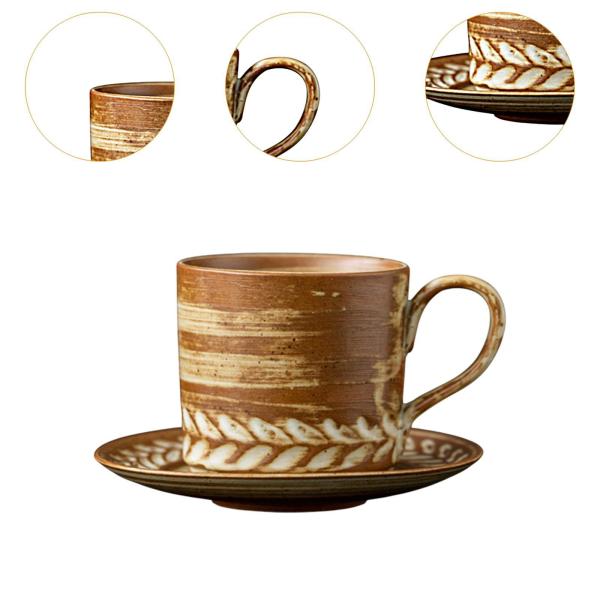 エスプレッソカップ ソーサー付き ミルクマグ 食器 ドリンクウェア ハンドル付き 素朴なコーヒーマグ ホットティーカップ カフェ キッチン レストラン