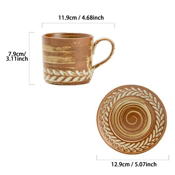 エスプレッソカップ ソーサー付き ミルクマグ 食器 ドリンクウェア ハンドル付き 素朴なコーヒーマグ ホットティーカップ カフェ キッチン レストラン