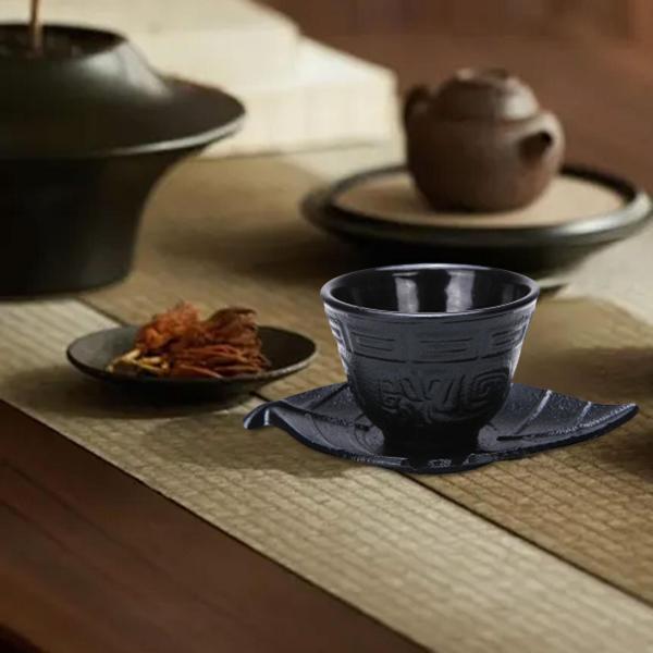 鋳鉄製ティーカップコースターセット 繊細なティーカップ クリエイティブティーウェア ティーカップ ソーサー付き リーフコースター