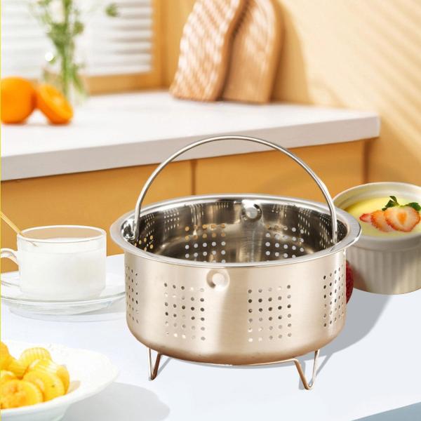 食品蒸し器 ハンドル付き 野菜蒸し器 バスケット  鶏肉 野菜用 13.8cmx8cm 排水穴
