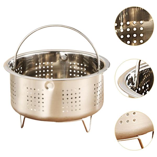 食品蒸し器 ハンドル付き 野菜蒸し器 バスケット  鶏肉 野菜用 13.8cmx8cm 排水穴