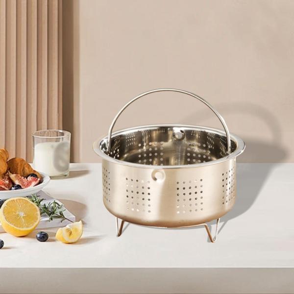 食品蒸し器 ハンドル付き 野菜蒸し器 バスケット  鶏肉 野菜用 13.8cmx8cm 排水穴