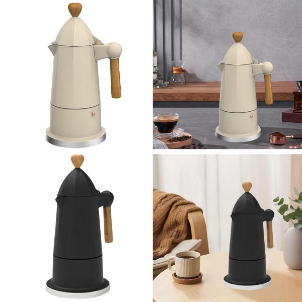 イタリア製モカポット 6カップ 八角形エスプレッソメーカー キャンプ レストラン カフェ用 ホワイト