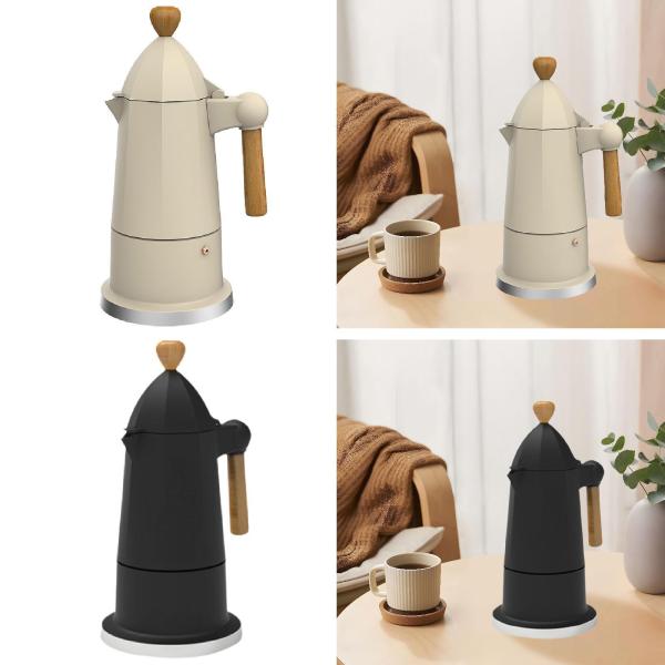 イタリア製モカポット 6カップ 八角形エスプレッソメーカー キャンプ レストラン カフェ用 ホワイト