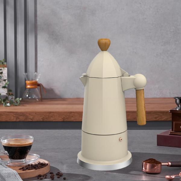 イタリア製モカポット 6カップ 八角形エスプレッソメーカー キャンプ レストラン カフェ用 ホワイト