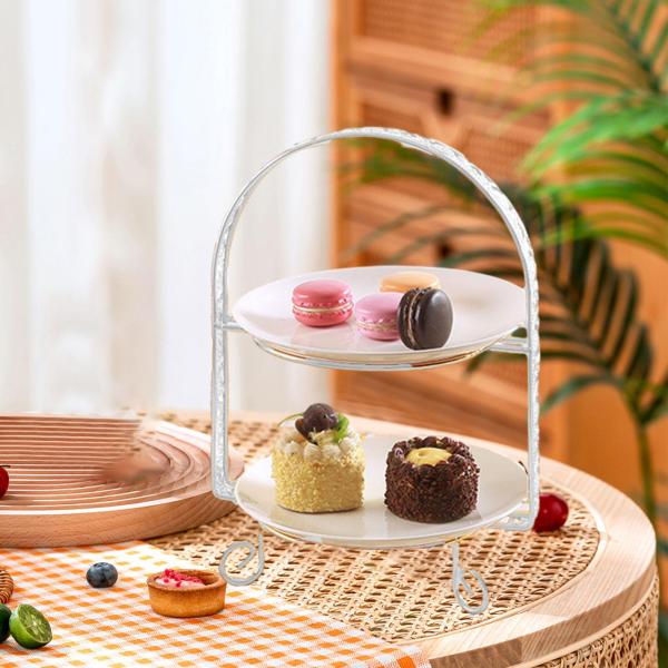 金属製2段デザートケーキスタンドアクセサリー多目的スタイリッシュ315x23cmシルバー