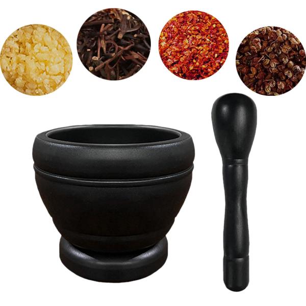 乳鉢と乳棒セット 多機能キッチンマドラー チャツネスパイスジンジャーブラック