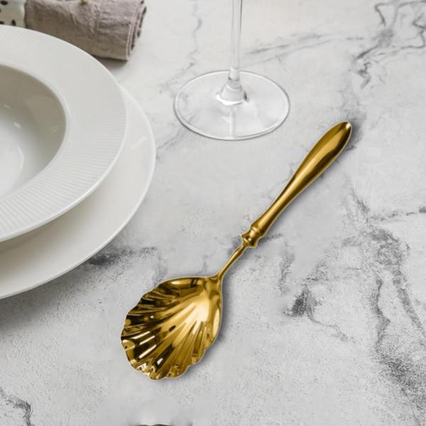 サービングスプーン シェル型 多機能 家庭用 レストラン ファミリーディナー用 ゴールド ラージ