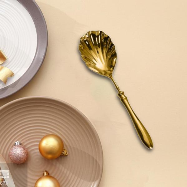 サービングスプーン シェル型 多機能 家庭用 レストラン ファミリーディナー用 ゴールド ラージ