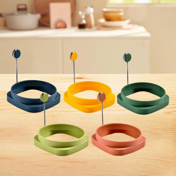 エッグフライリングセット、エッグクックリング、ポータブルアクセサリー、朝食用シリコンモデル、ハンドル付き、朝食、キャンプ、サンドイッチ用