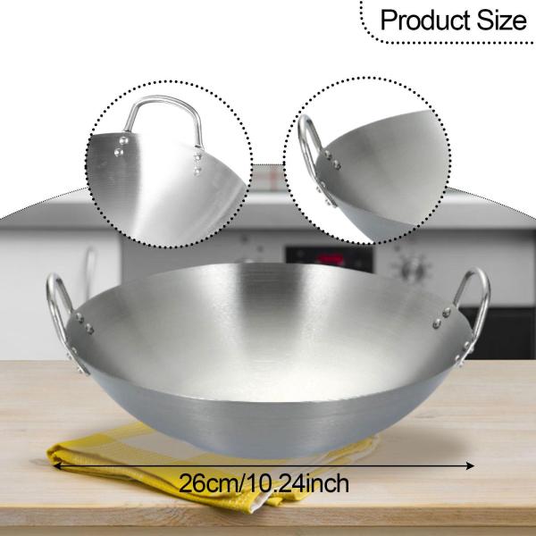 ステンレススチール製中華鍋 シルバー 平底 煮込み・揚げ物・IH対応 直径26cm