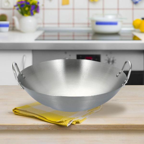 ステンレススチール製中華鍋 シルバー 平底 煮込み・揚げ物・IH対応 直径26cm