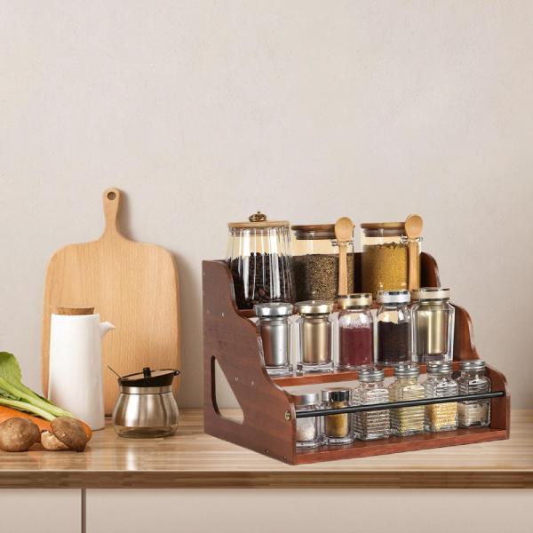 木製ディスプレイライザースタンド 段付き香水オーガナイザー ギフト オフィス 実用ディスプレイ棚 クラフトキャビネット用3段スパイスラック