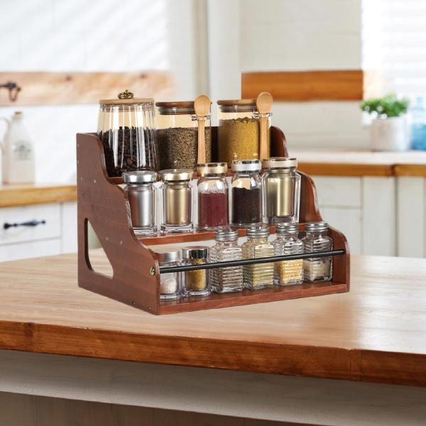 木製ディスプレイライザースタンド 段付き香水オーガナイザー ギフト オフィス 実用ディスプレイ棚 クラフトキャビネット用3段スパイスラック