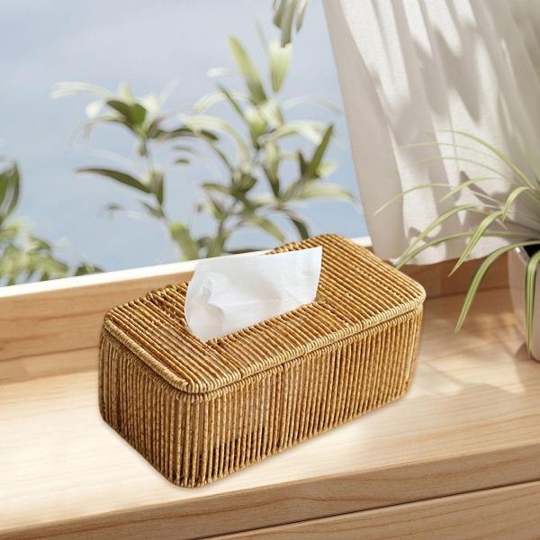 ティッシュボックス ギフト イミテーションラタン ティッシュホルダー 卓上 リビングルーム ホーム用 25cmx12.5cmx10cm