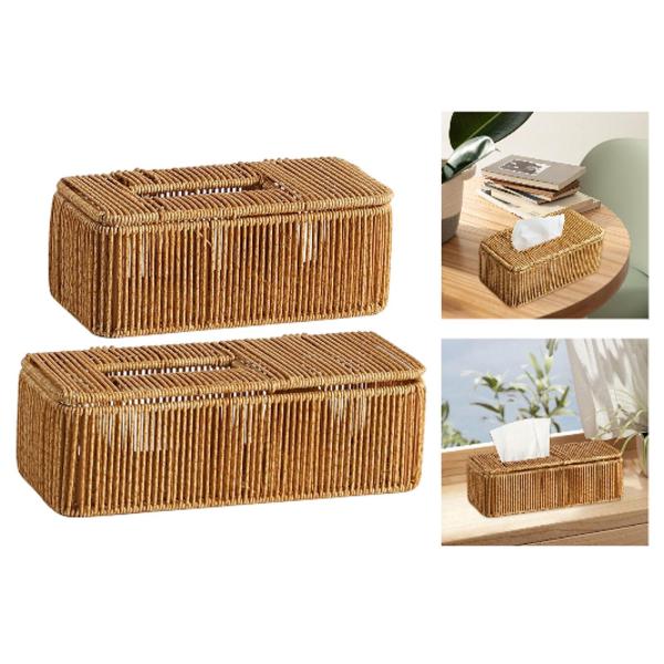 ティッシュボックス ギフト イミテーションラタン ティッシュホルダー 卓上 リビングルーム ホーム用 25cmx12.5cmx10cm