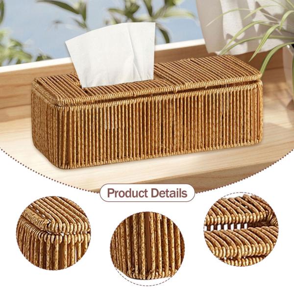 ティッシュボックスギフト イミテーションラタン ティッシュホルダー 卓上 リビングルーム ホーム用 31cmx13cmx9cm