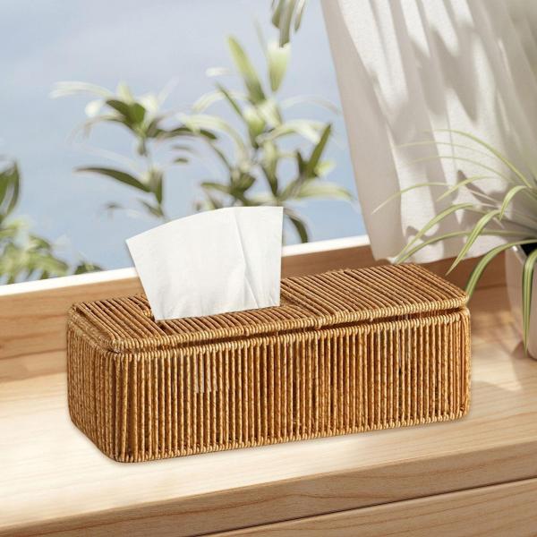 ティッシュボックスギフト イミテーションラタン ティッシュホルダー 卓上 リビングルーム ホーム用 31cmx13cmx9cm