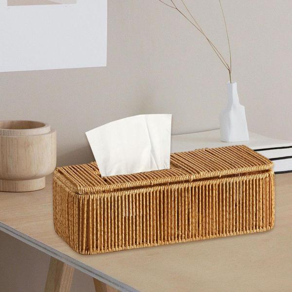 ティッシュボックスギフト イミテーションラタン ティッシュホルダー 卓上 リビングルーム ホーム用 31cmx13cmx9cm