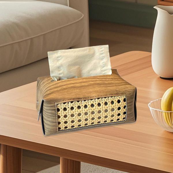 PUレザー ティッシュボックスホルダー ナプキンディスペンサー ベッドサイド レストラン 寝室用 ブラウン