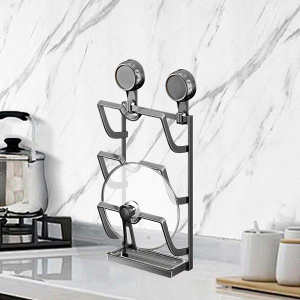 鍋蓋オーガナイザー 防錆 吸盤付き 簡単設置 壁掛け グレー