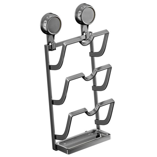 鍋蓋オーガナイザー 防錆 吸盤付き 簡単設置 壁掛け グレー