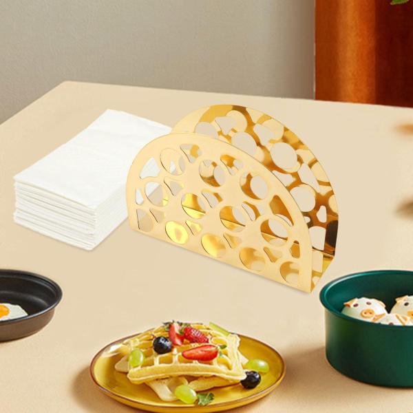 ナプキンホルダー 中空 安定したベース ティッシュラック ピクニック パーティー ホテル用 ゴールド