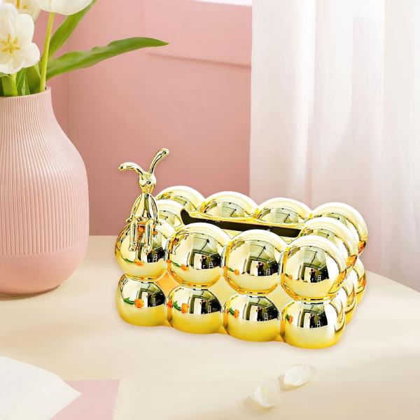 ティッシュボックスケース 滑り止め ゴールド ティッシュホルダー 車 トイレ バスルーム用 座るウサギ