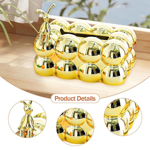 ティッシュボックスケース 滑り止め ゴールド ティッシュホルダー 車 トイレ バスルーム用 座るウサギ