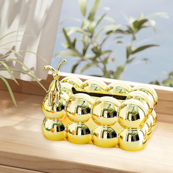 ティッシュボックスケース 滑り止め ゴールド ティッシュホルダー 車 トイレ バスルーム用 座るウサギ