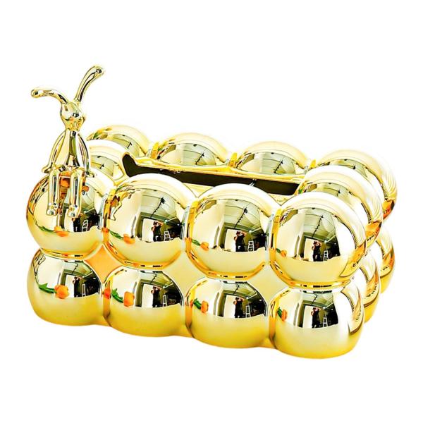 ティッシュボックスケース 滑り止め ゴールド ティッシュホルダー 車 トイレ バスルーム用 座るウサギ